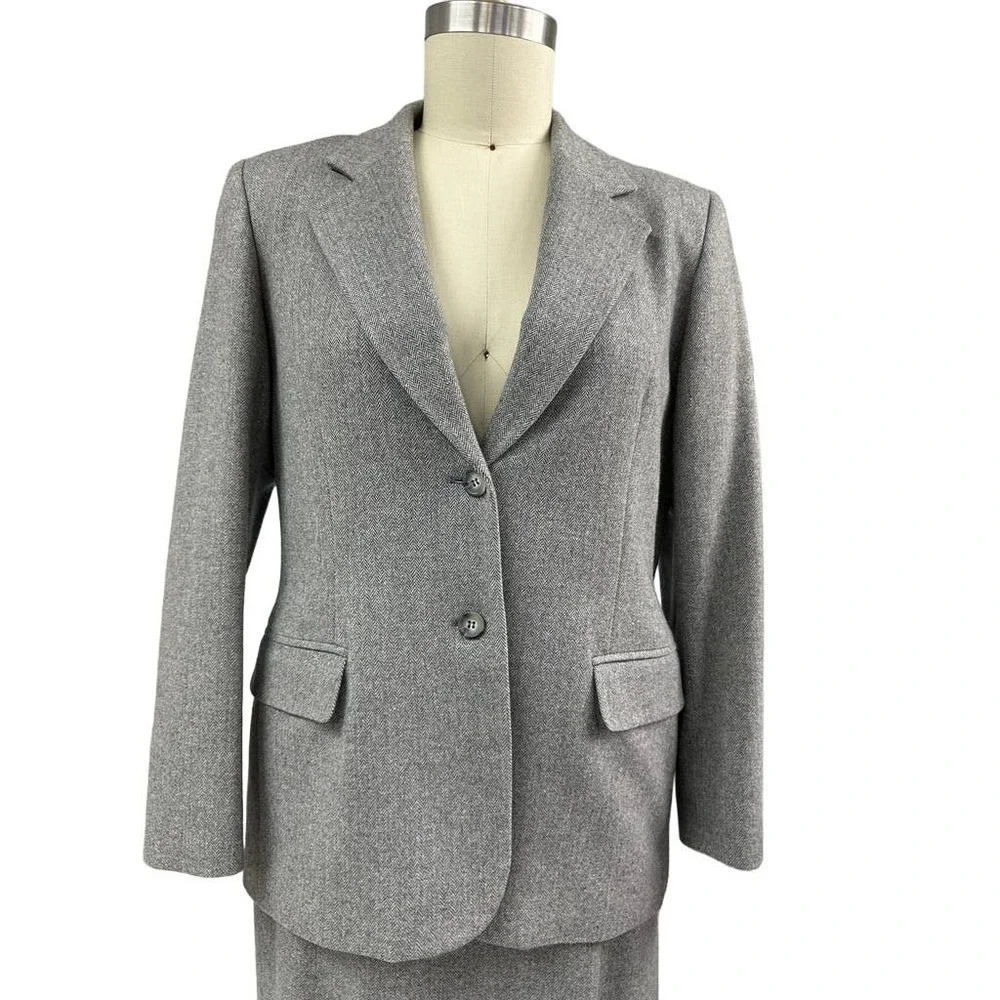 80s VTG Pendleton Petite 100% Virgin Wool 3pc Gray/Brown Herringbone Sz 10